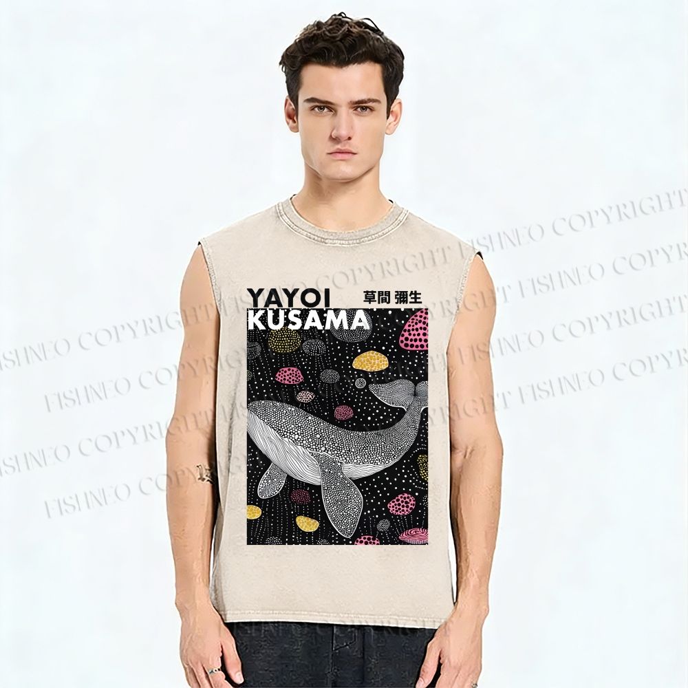 Unisex Yayoi Kusama Whale Printed Washed Tank Top