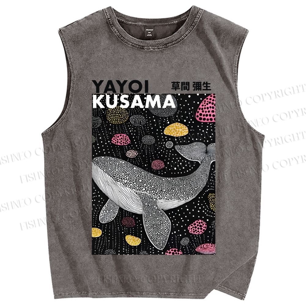 Unisex Yayoi Kusama Whale Printed Washed Tank Top