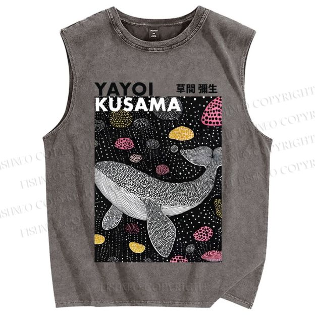 Unisex Yayoi Kusama Whale Printed Washed Tank Top