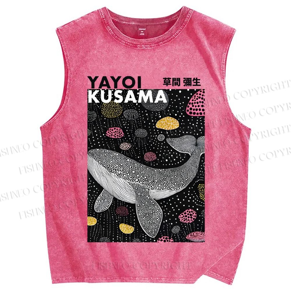 Unisex Yayoi Kusama Whale Printed Washed Tank Top