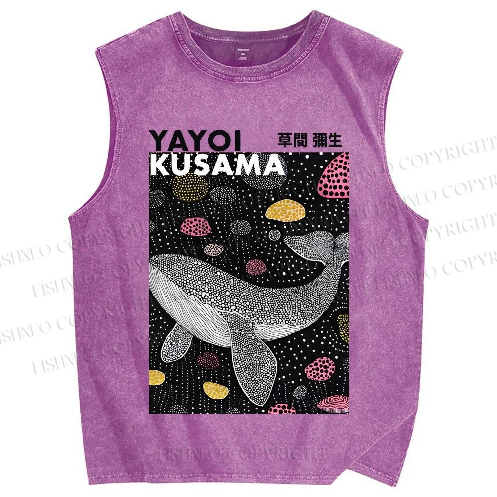 Unisex Yayoi Kusama Whale Printed Washed Tank Top