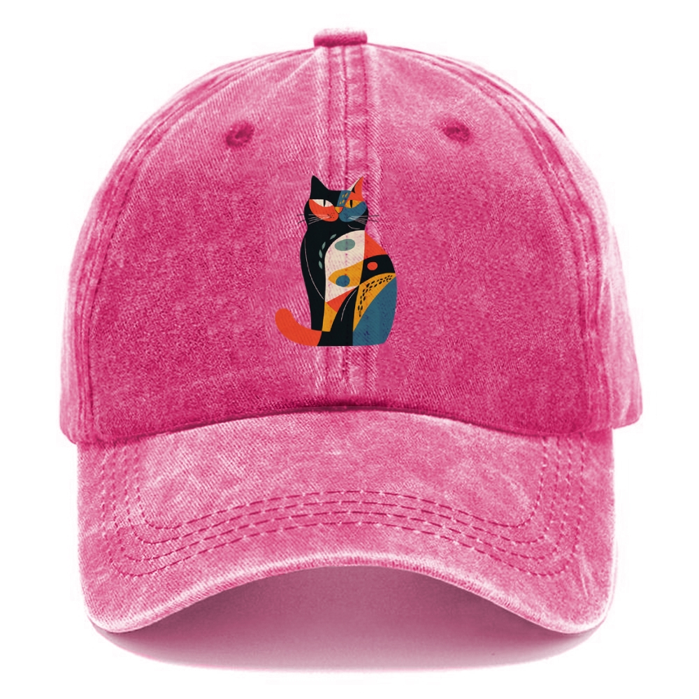Abstract Elegance Colorful Cat Washed Cap