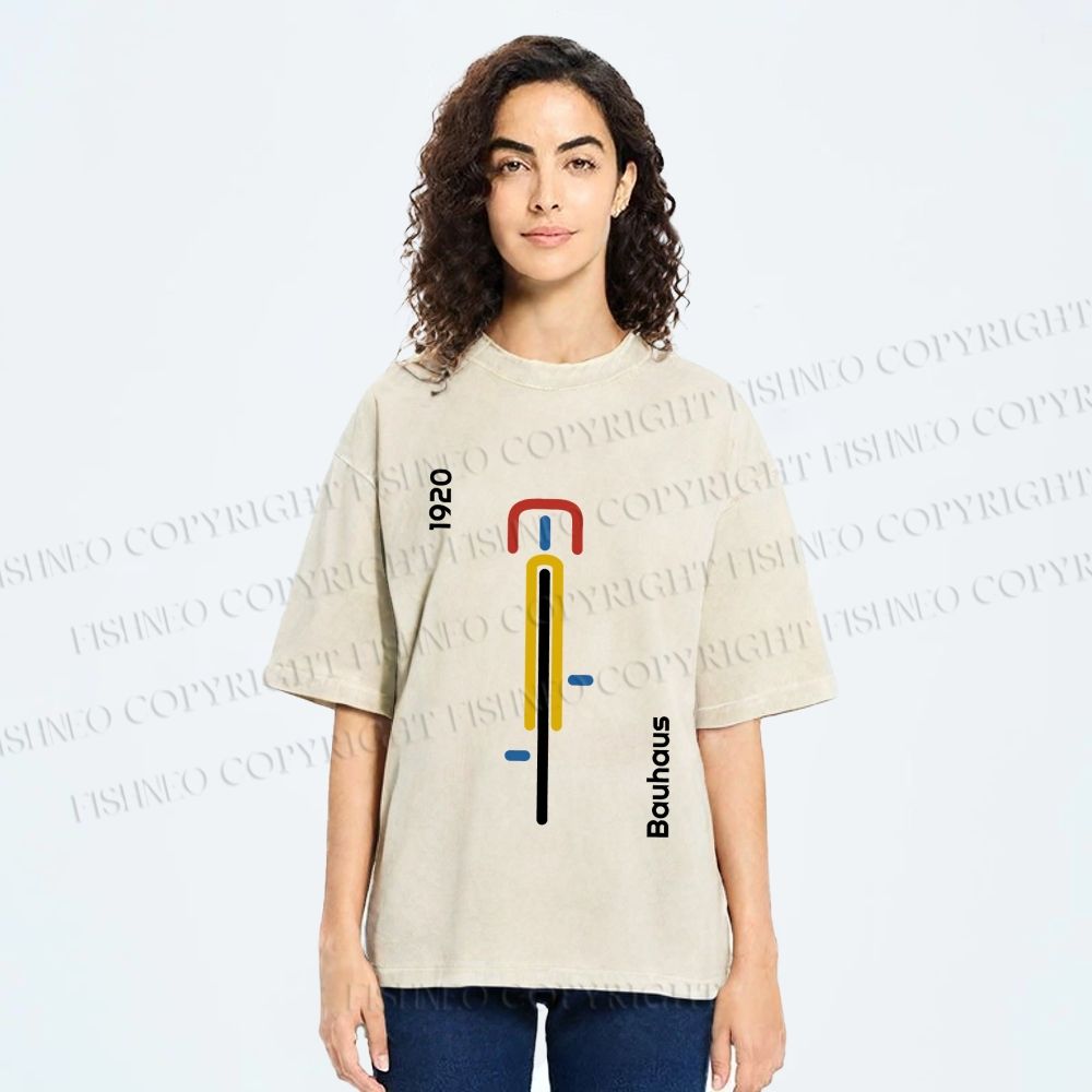 Unisex Bauhaus Bicycle Poster Printed Washed Tee