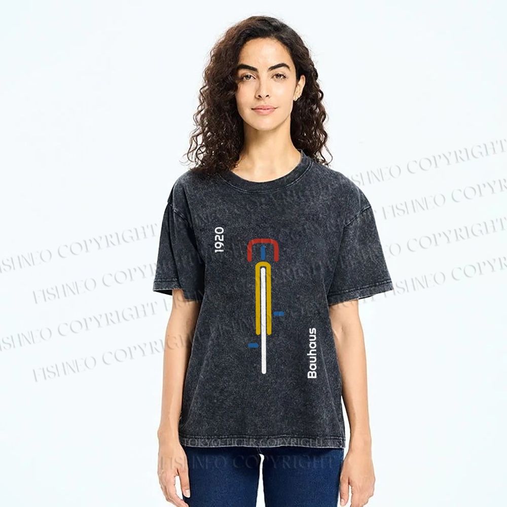 Unisex Bauhaus Bicycle Poster Printed Washed Tee