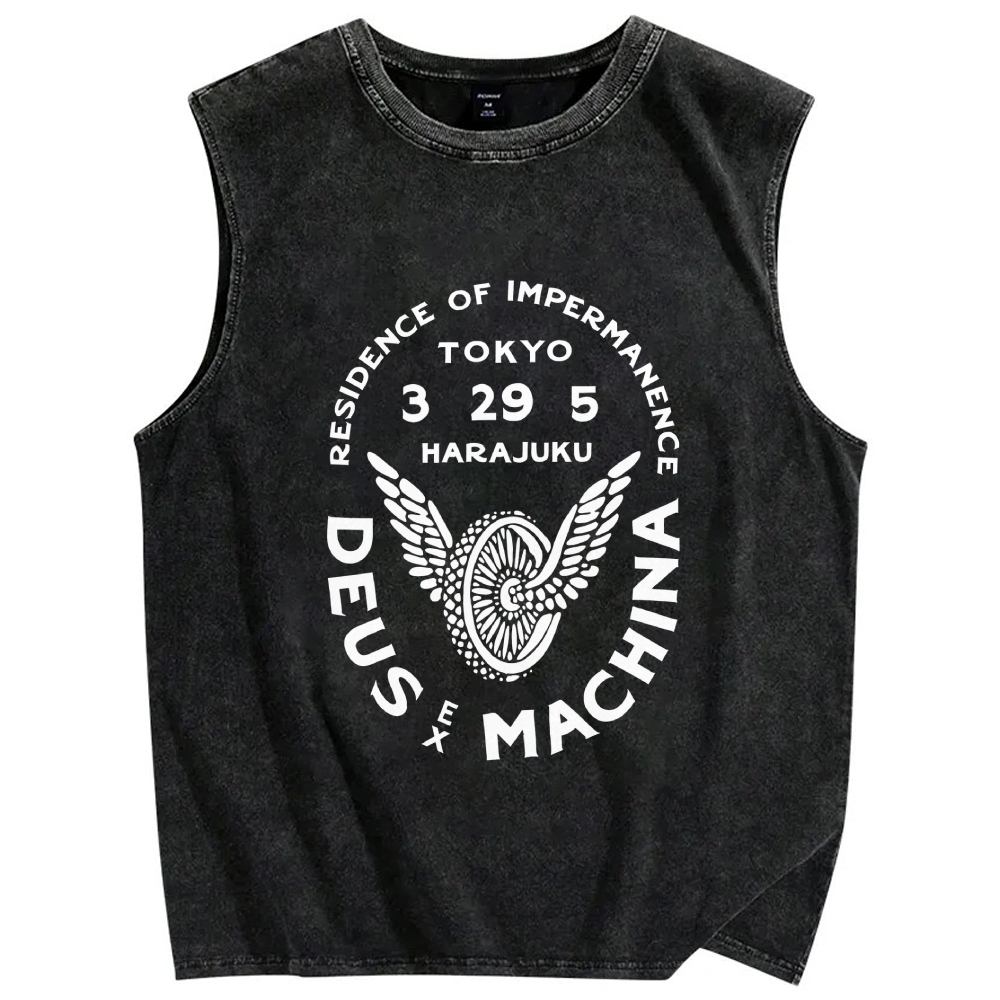 Unisex Deus Ex Machina Tokyo Japanese Style Printed Washed Tank Top
