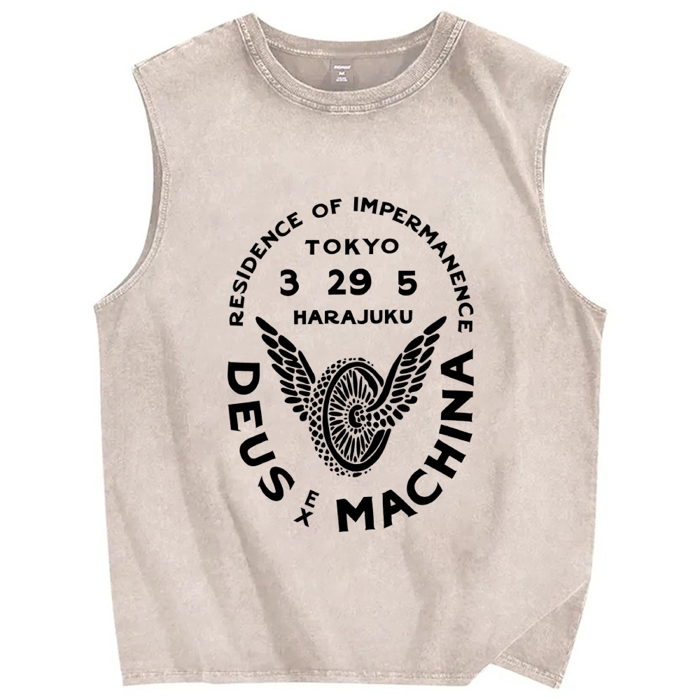 Unisex Deus Ex Machina Tokyo Japanese Style Printed Washed Tank Top