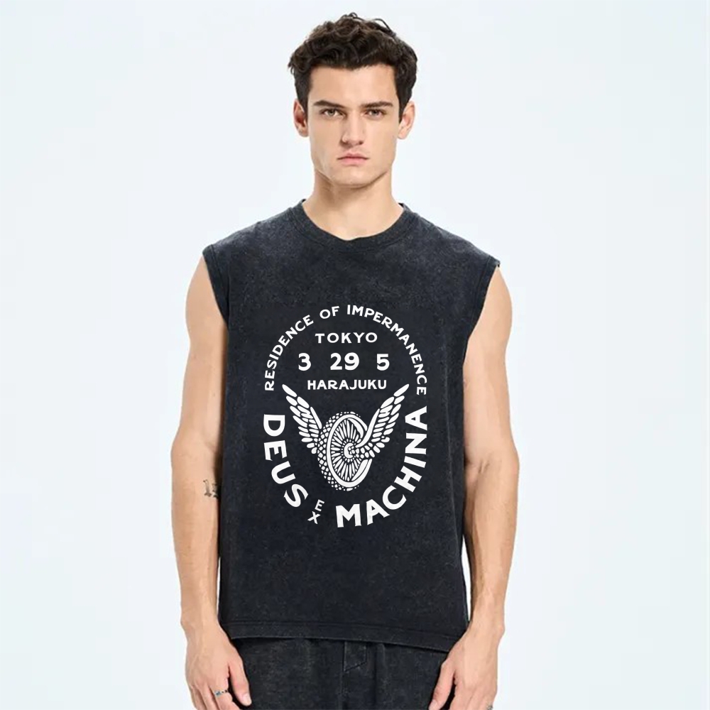 Unisex Deus Ex Machina Tokyo Japanese Style Printed Washed Tank Top