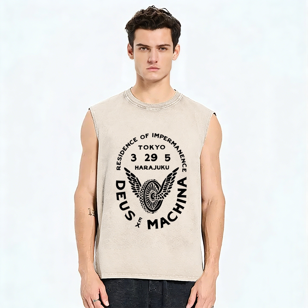 Unisex Deus Ex Machina Tokyo Japanese Style Printed Washed Tank Top