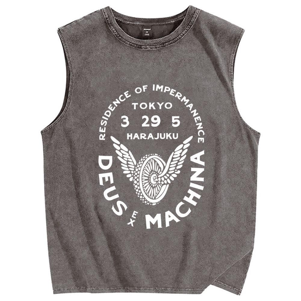 Unisex Deus Ex Machina Tokyo Japanese Style Printed Washed Tank Top