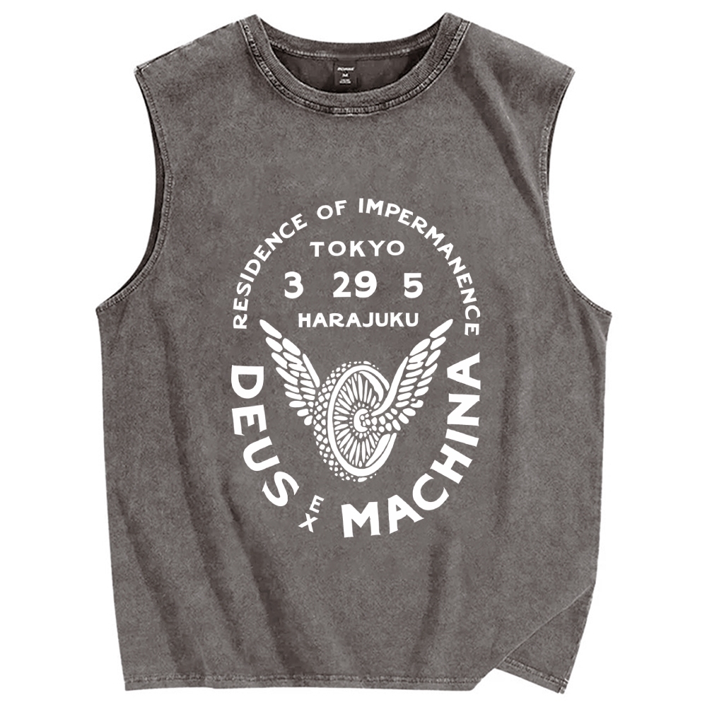 Unisex Deus Ex Machina Tokyo Japanese Style Printed Washed Tank Top