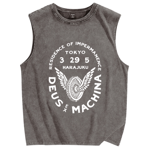 Unisex Deus Ex Machina Tokyo Japanese Style Printed Washed Tank Top