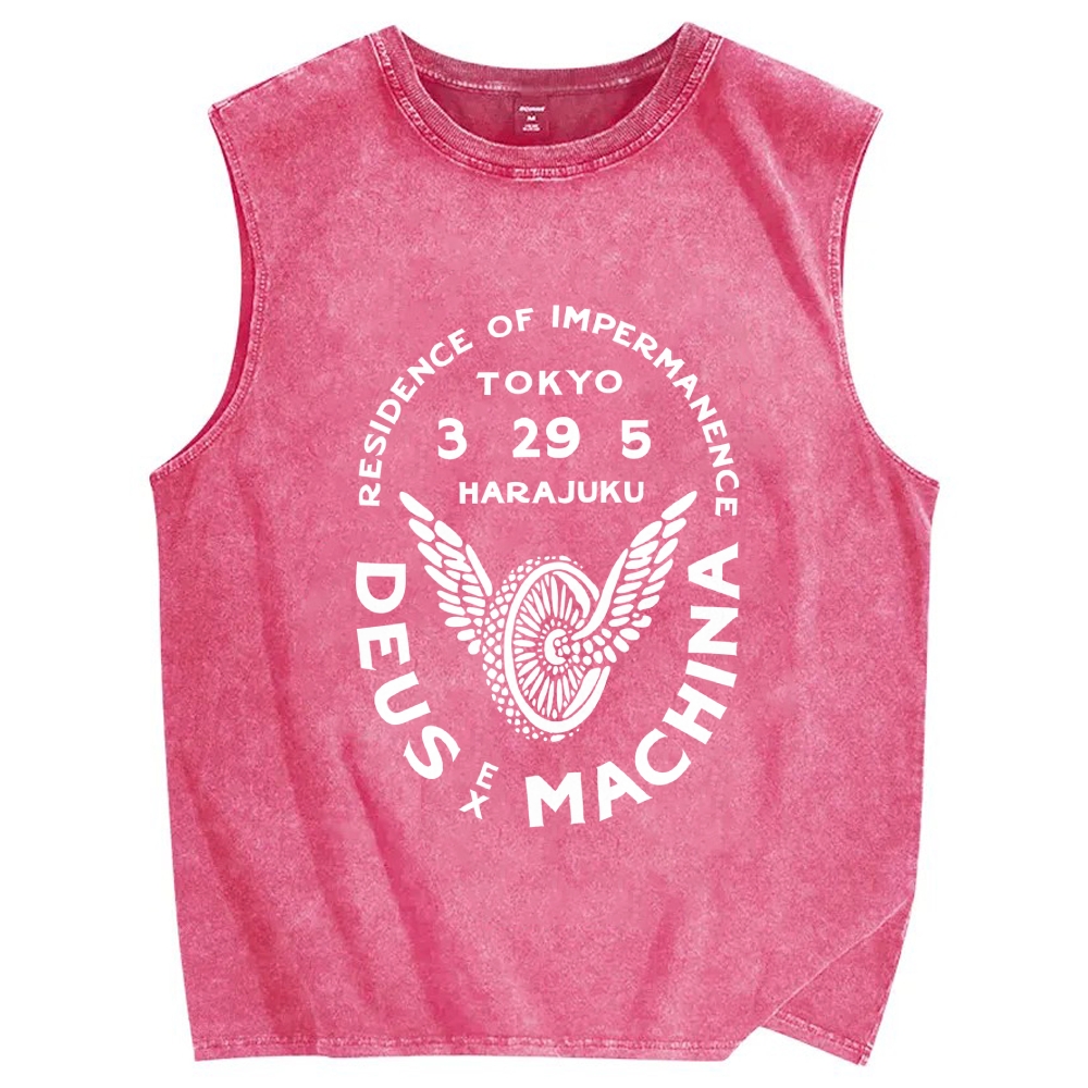 Unisex Deus Ex Machina Tokyo Japanese Style Printed Washed Tank Top