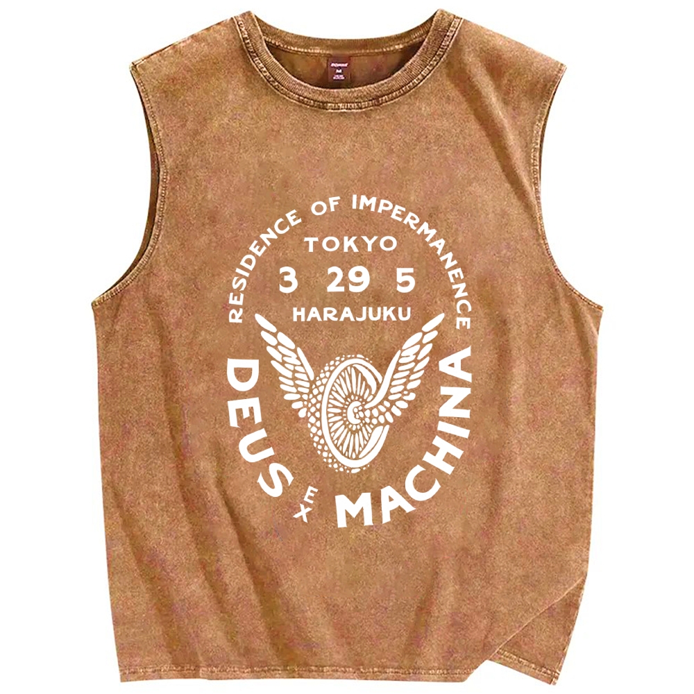 Unisex Deus Ex Machina Tokyo Japanese Style Printed Washed Tank Top