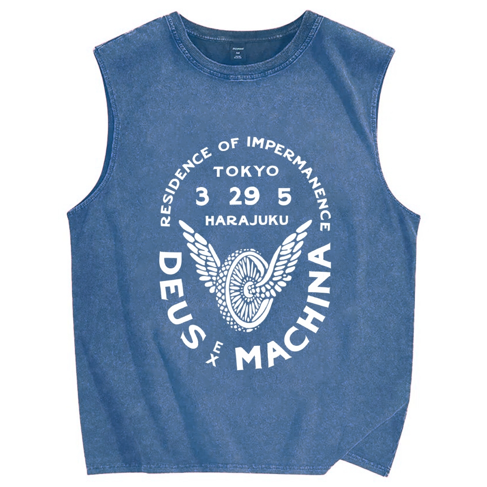 Unisex Deus Ex Machina Tokyo Japanese Style Printed Washed Tank Top