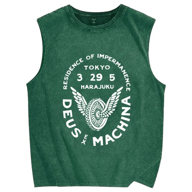 Unisex Deus Ex Machina Tokyo Japanese Style Printed Washed Tank Top