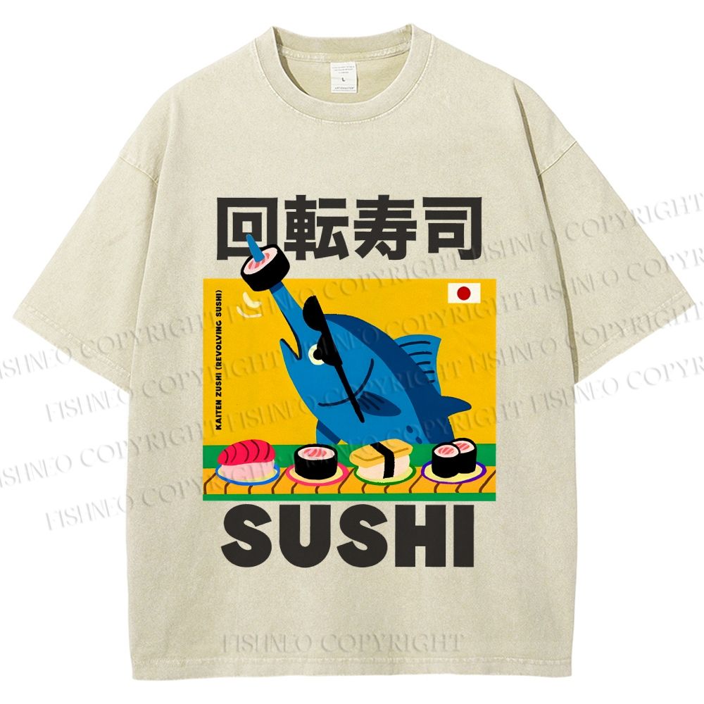 Unisex Kaiten Sushi Printed Washed Tee
