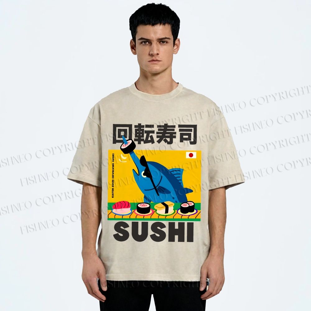 Unisex Kaiten Sushi Printed Washed Tee