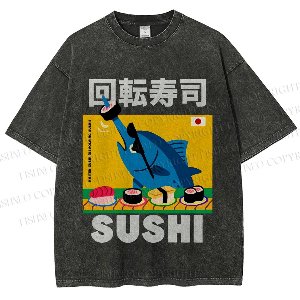 Unisex Kaiten Sushi Printed Washed Tee