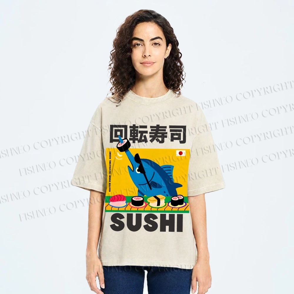 Unisex Kaiten Sushi Printed Washed Tee