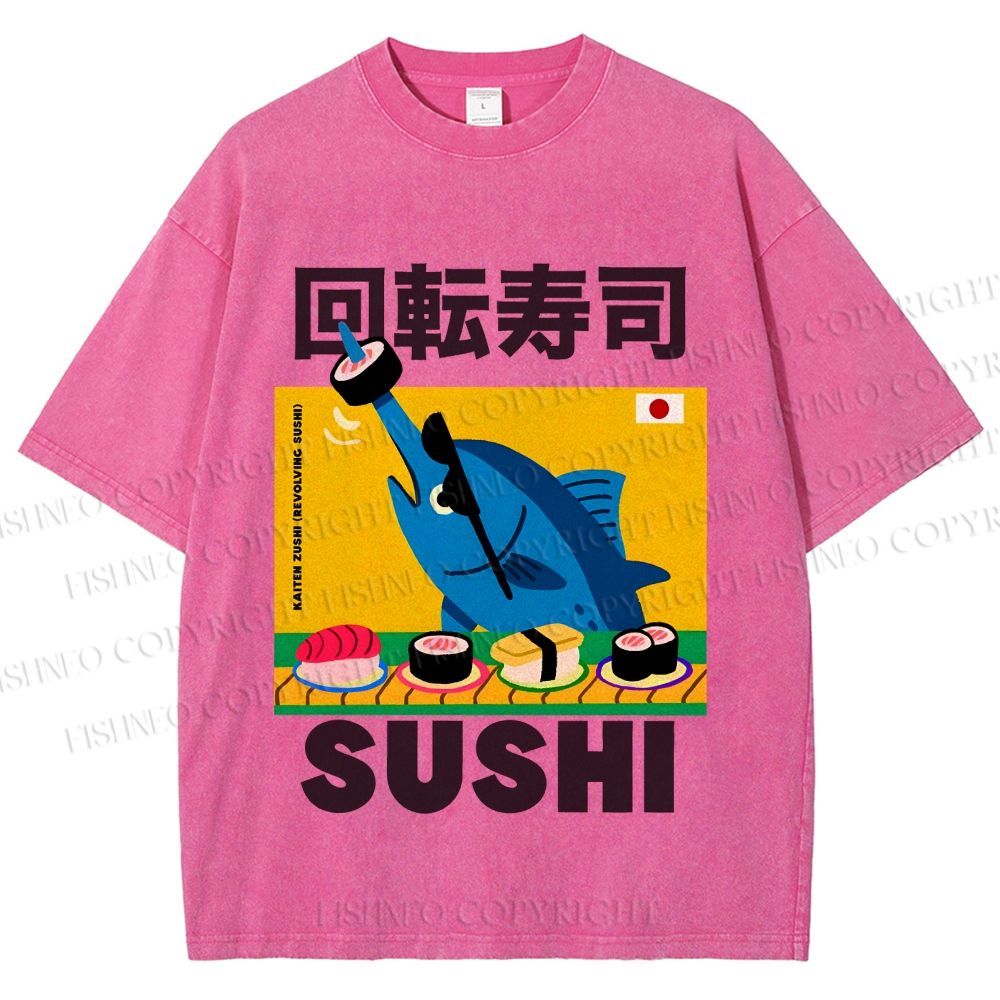 Unisex Kaiten Sushi Printed Washed Tee