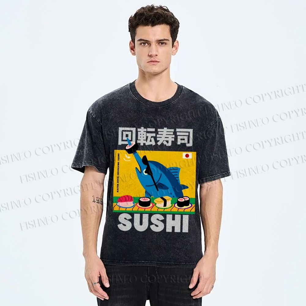 Unisex Kaiten Sushi Printed Washed Tee