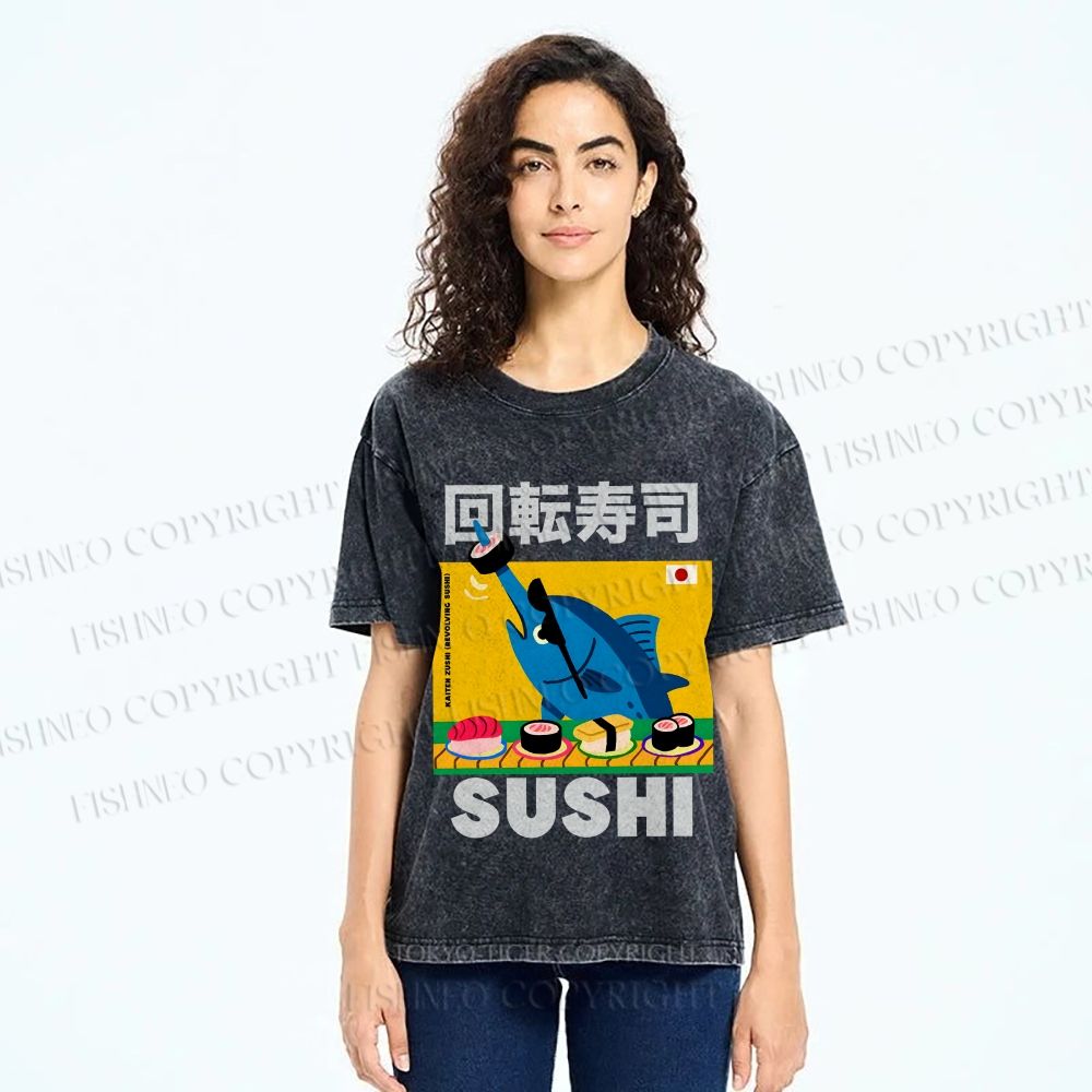 Unisex Kaiten Sushi Printed Washed Tee