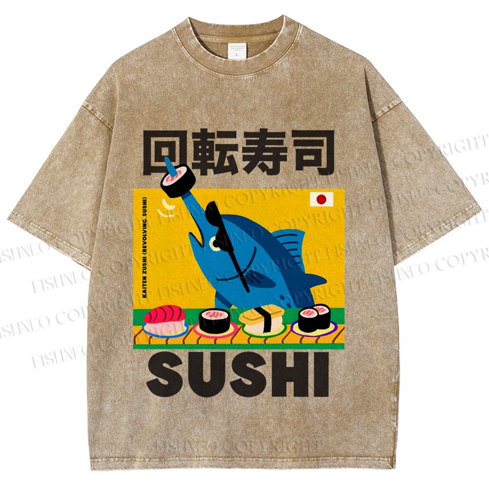 Unisex Kaiten Sushi Printed Washed Tee