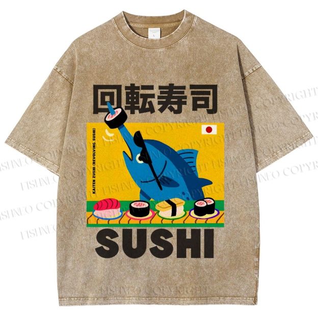 Unisex Kaiten Sushi Printed Washed Tee