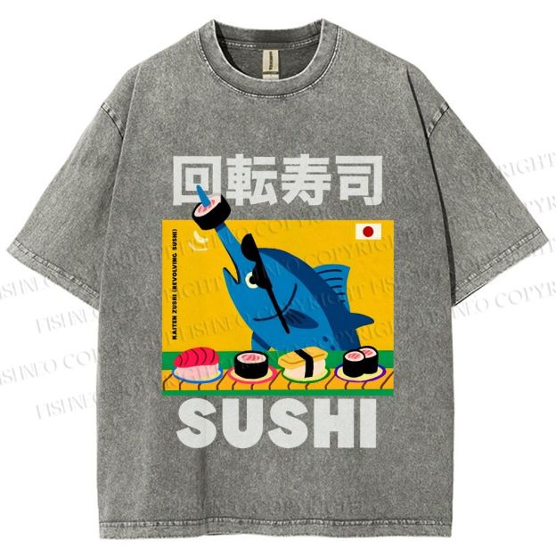 Unisex Kaiten Sushi Printed Washed Tee