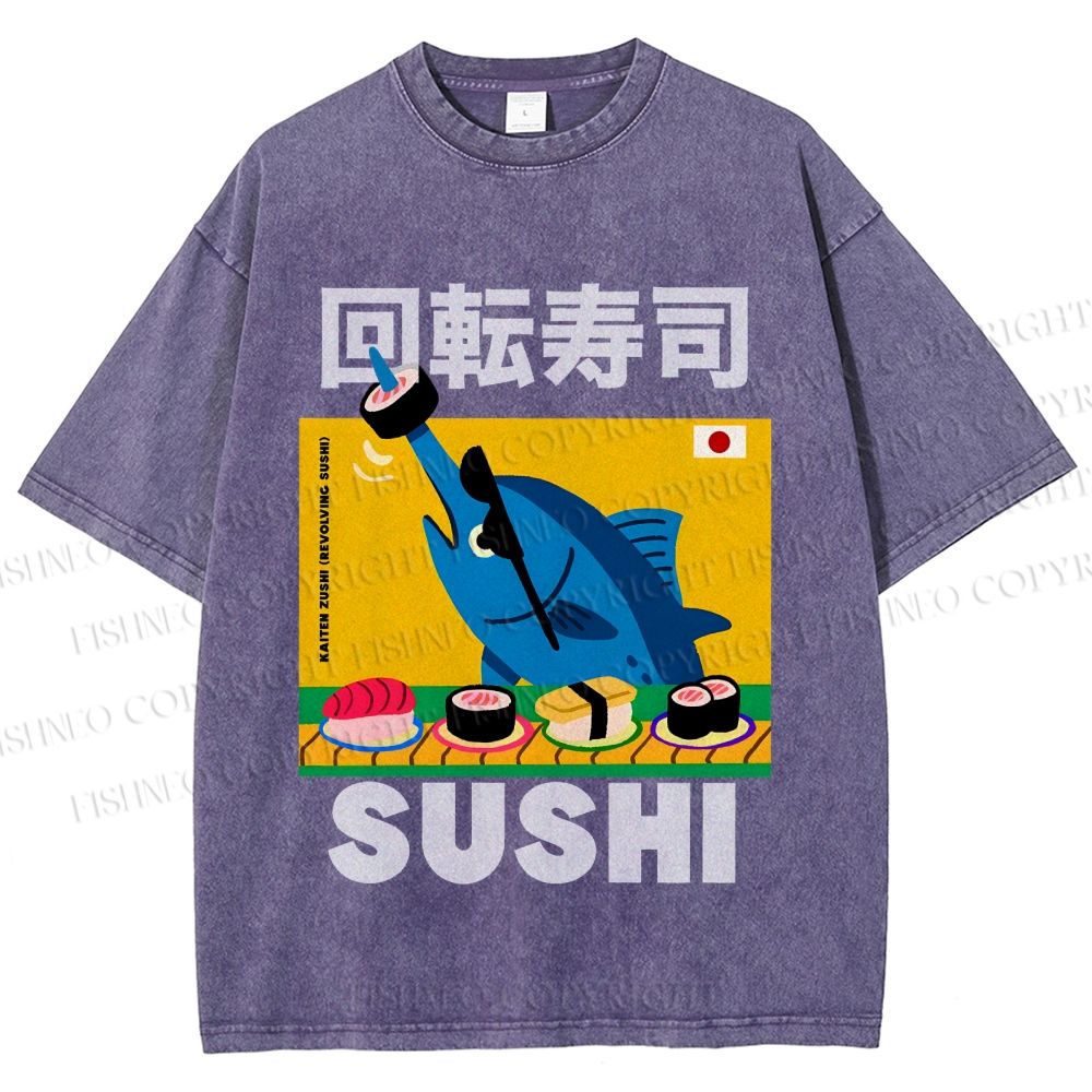 Unisex Kaiten Sushi Printed Washed Tee