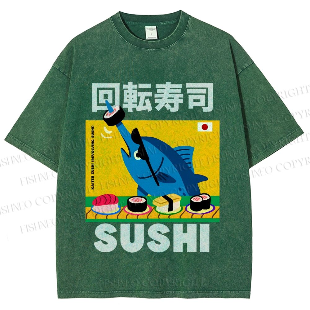Unisex Kaiten Sushi Printed Washed Tee