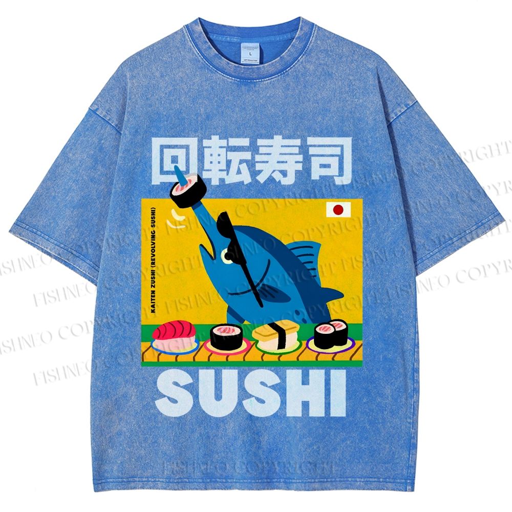 Unisex Kaiten Sushi Printed Washed Tee