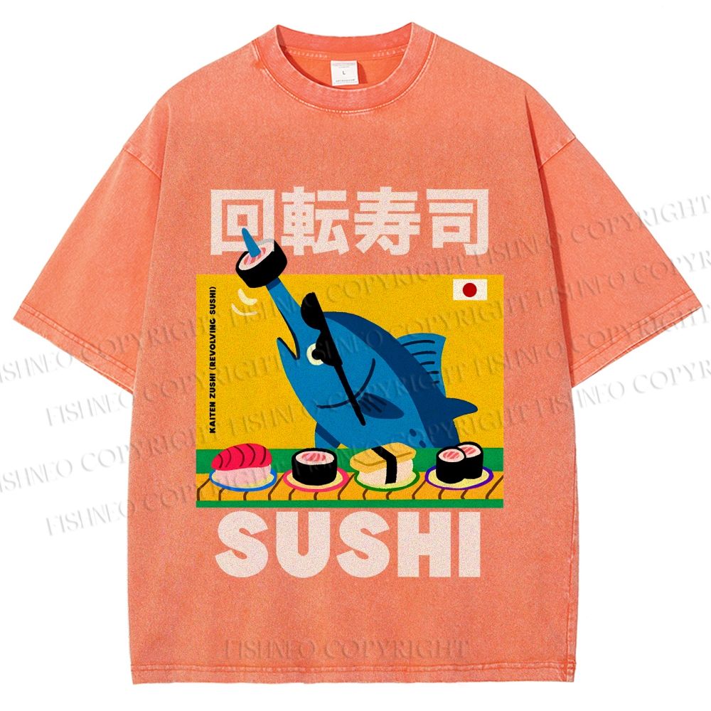 Unisex Kaiten Sushi Printed Washed Tee