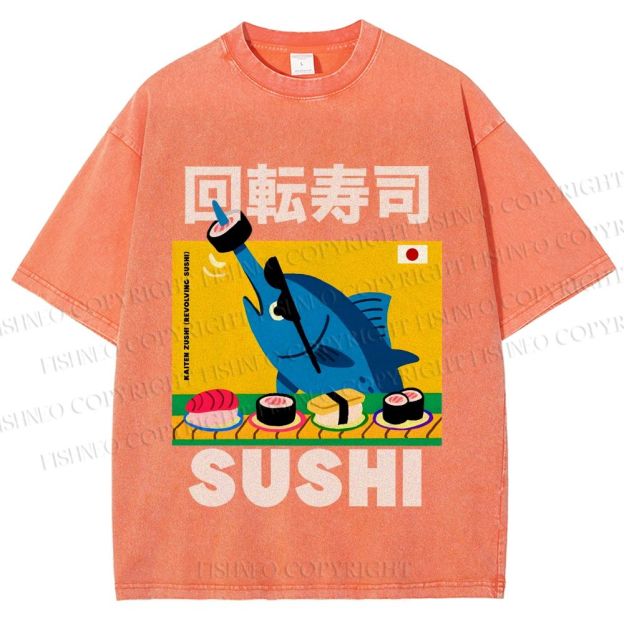 Unisex Kaiten Sushi Printed Washed Tee