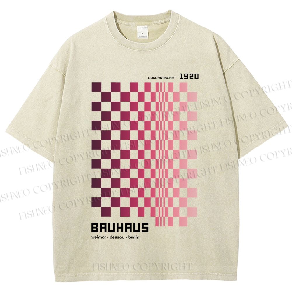 Unisex Bauhaus Pink Mosaic Printed Washed Tee