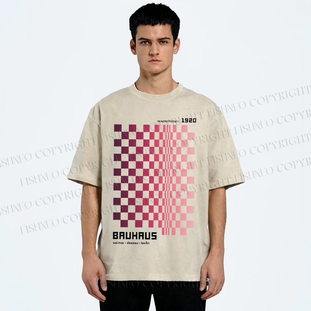 Unisex Bauhaus Pink Mosaic Printed Washed Tee