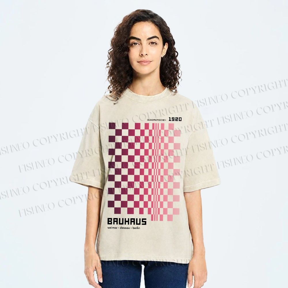 Unisex Bauhaus Pink Mosaic Printed Washed Tee