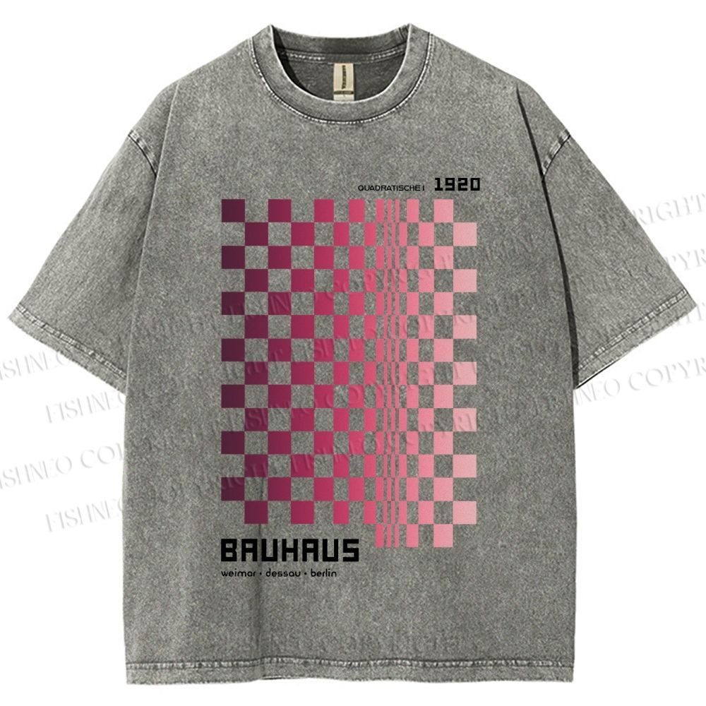 Unisex Bauhaus Pink Mosaic Printed Washed Tee