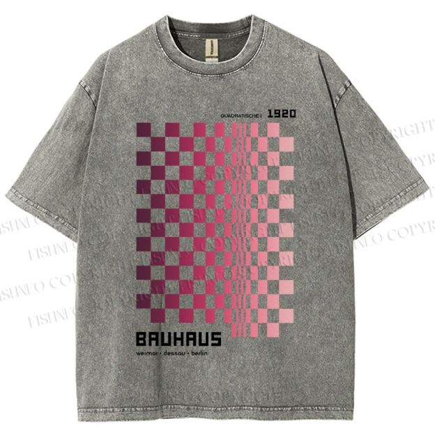Unisex Bauhaus Pink Mosaic Printed Washed Tee