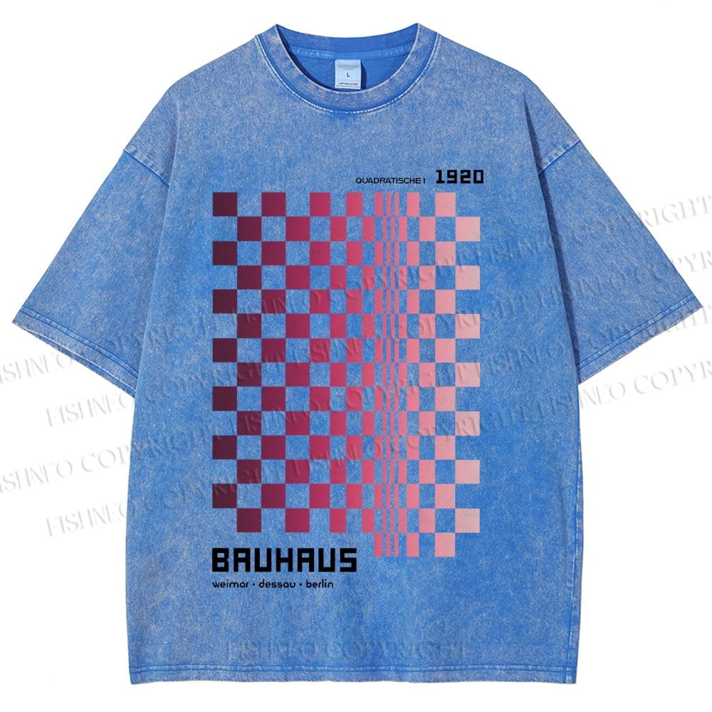 Unisex Bauhaus Pink Mosaic Printed Washed Tee