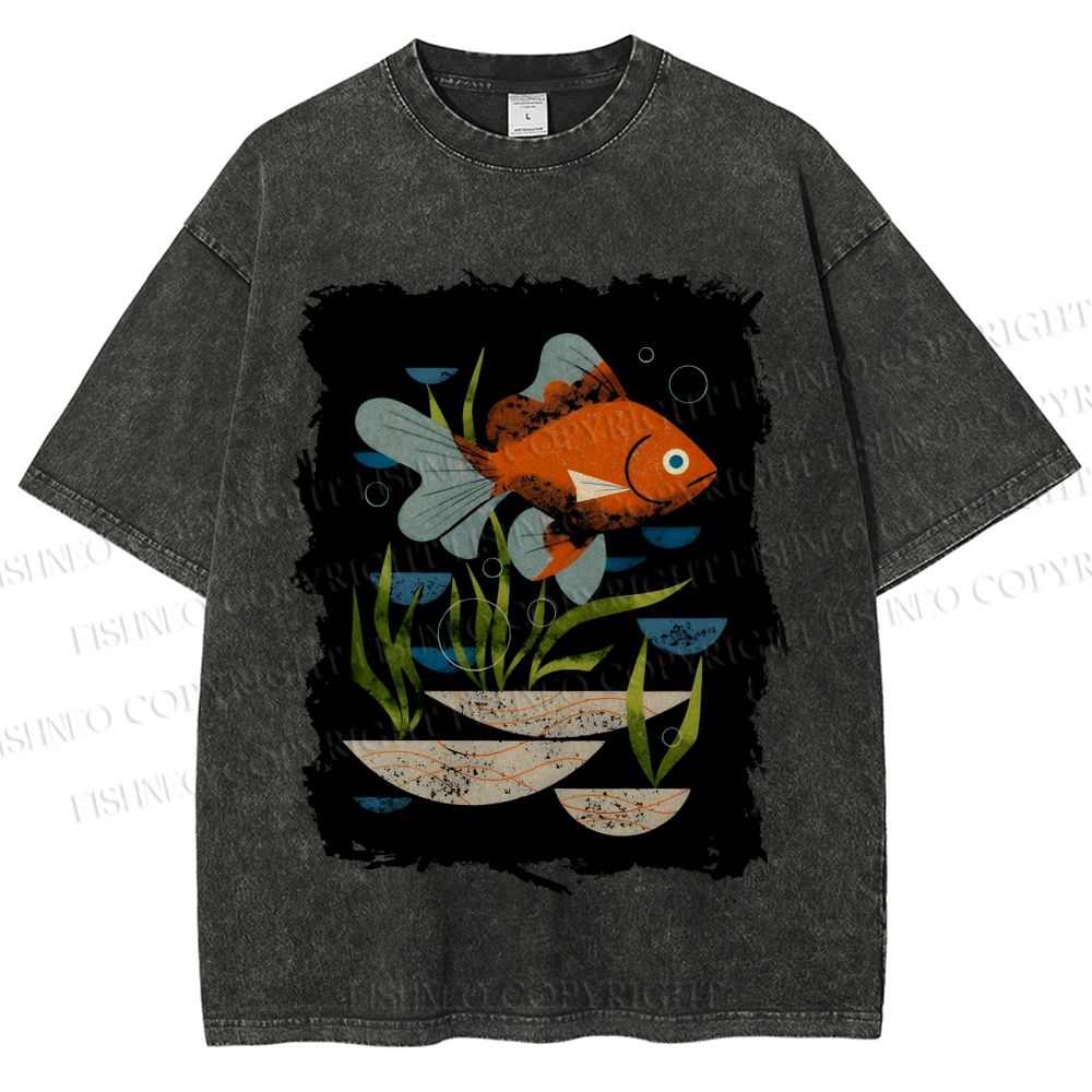 Unisex Goldfish in Pool Printed Washed Tee
