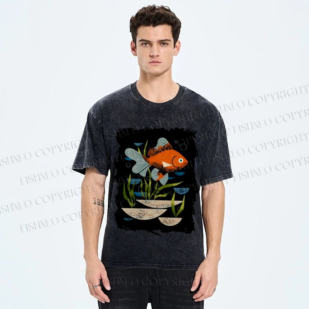 Unisex Goldfish in Pool Printed Washed Tee