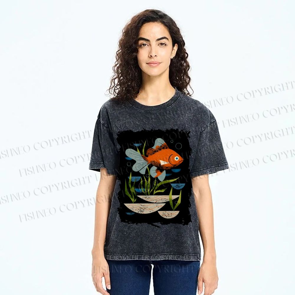 Unisex Goldfish in Pool Printed Washed Tee