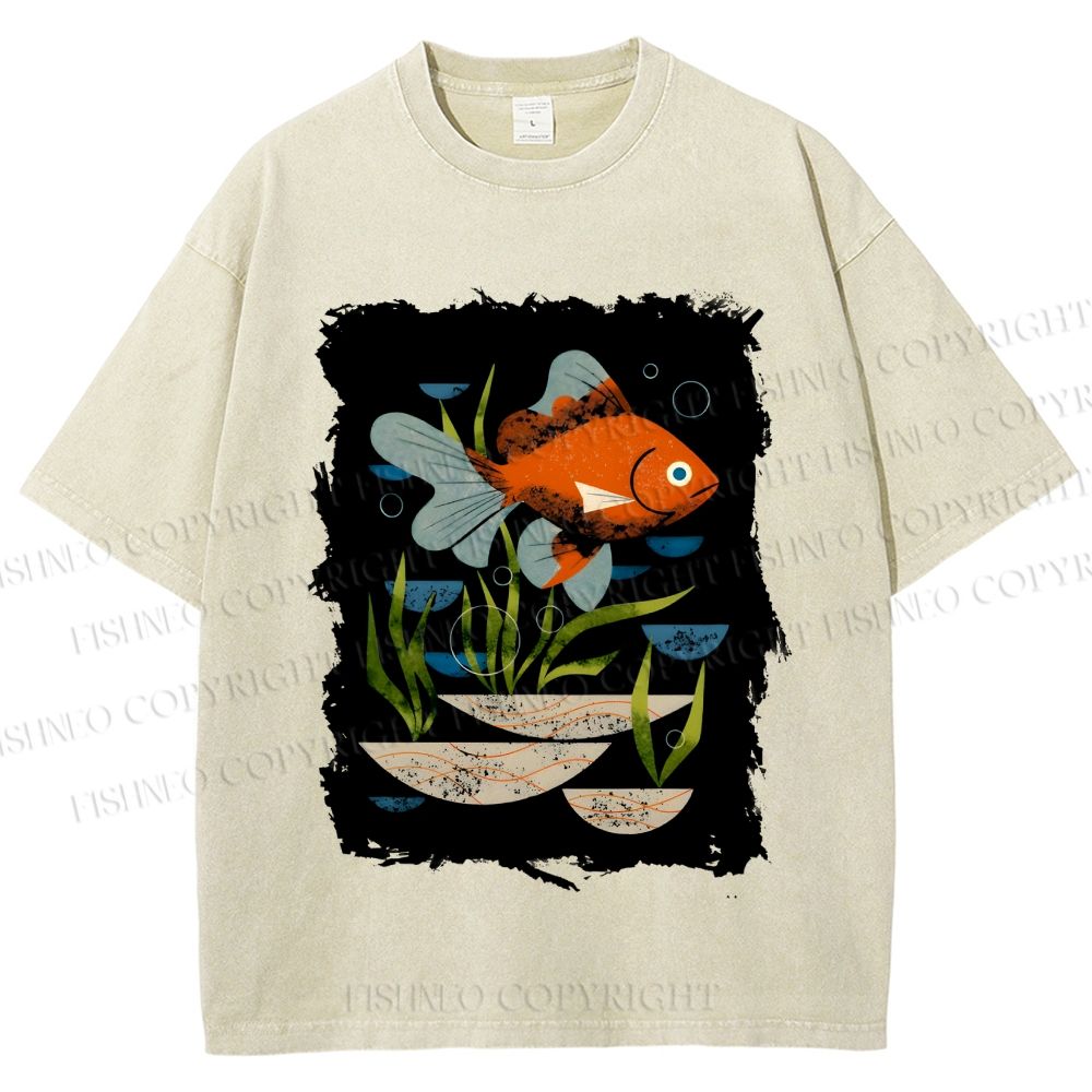 Unisex Goldfish in Pool Printed Washed Tee
