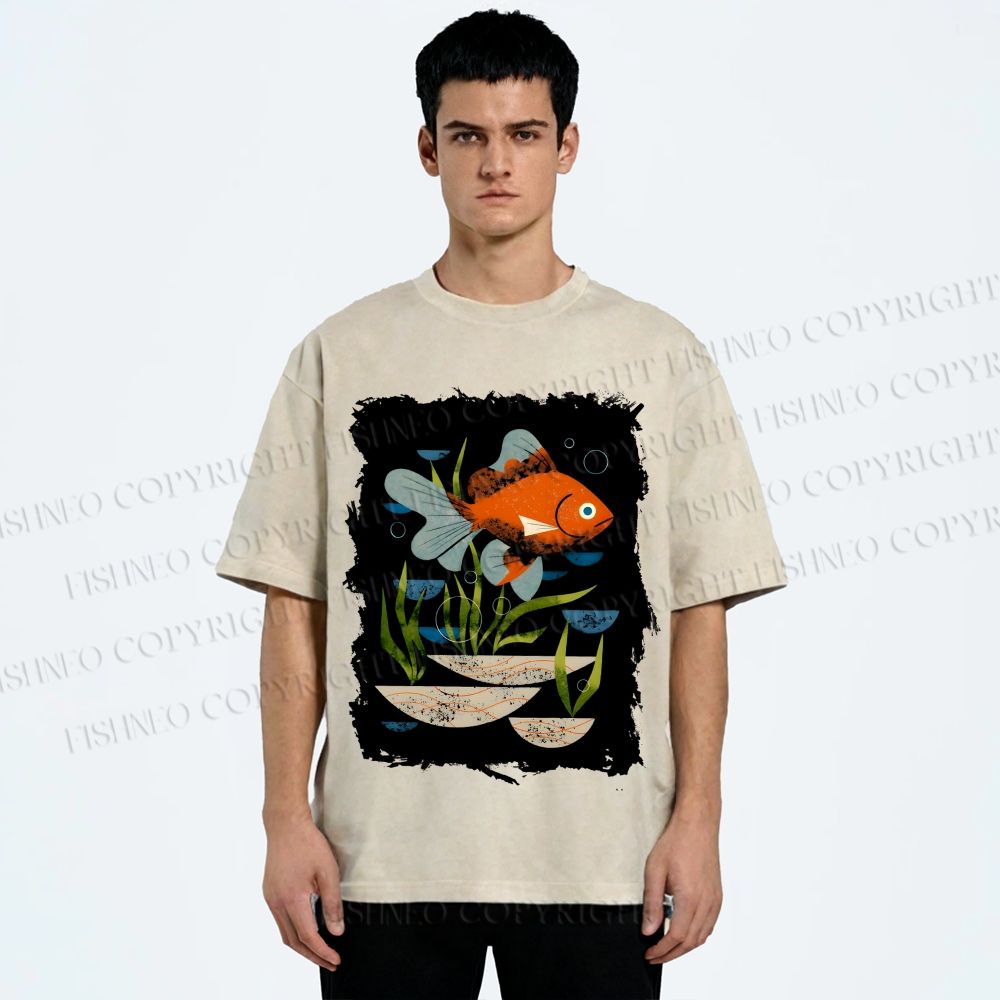 Unisex Goldfish in Pool Printed Washed Tee