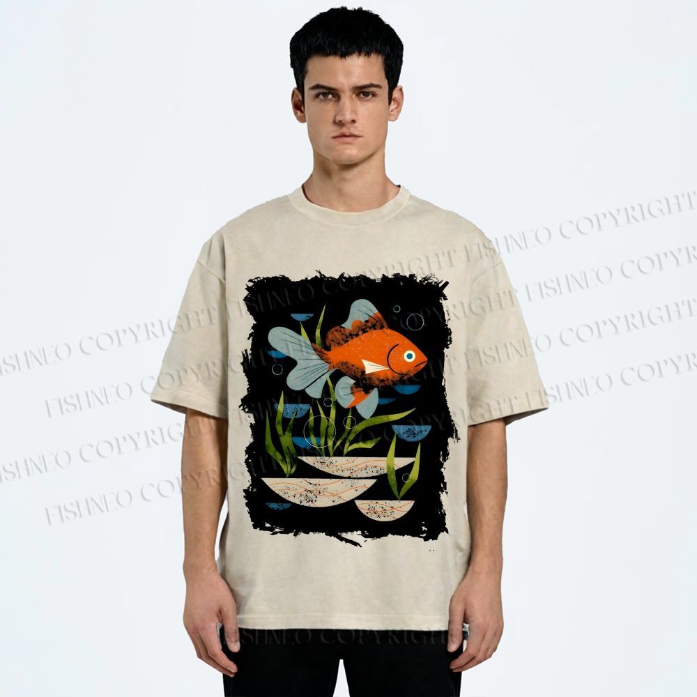 Unisex Goldfish in Pool Printed Washed Tee