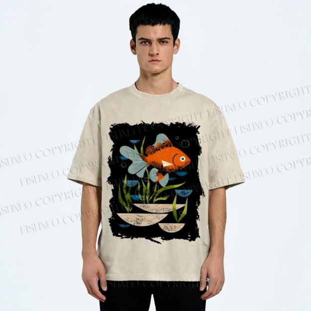 Unisex Goldfish in Pool Printed Washed Tee