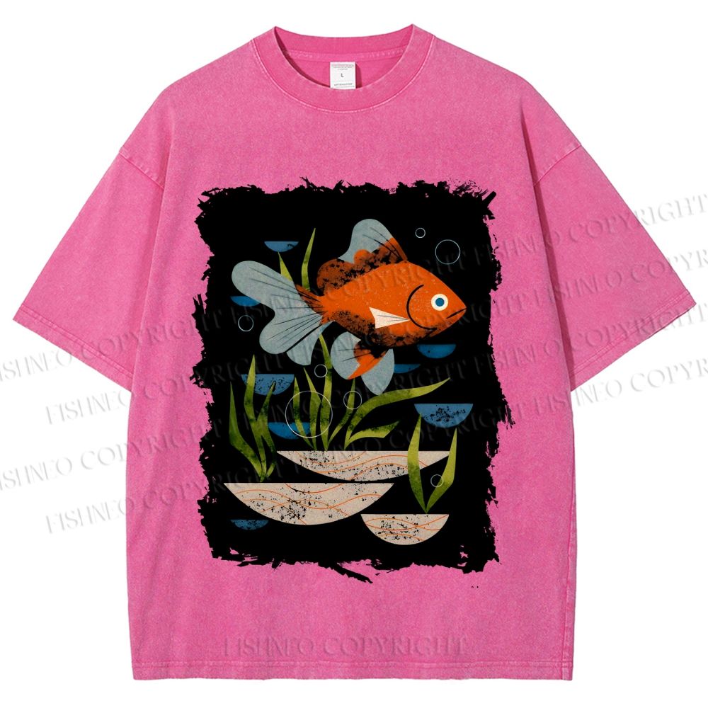 Unisex Goldfish in Pool Printed Washed Tee