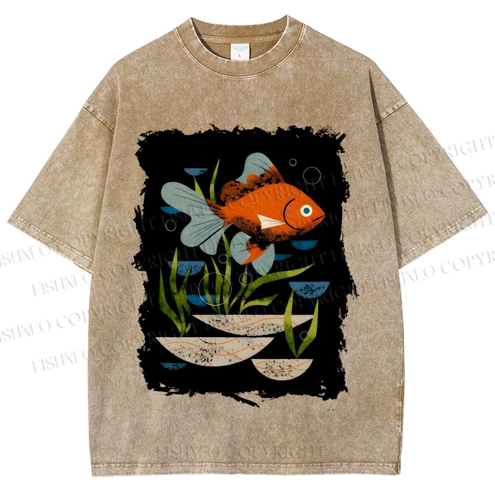 Unisex Goldfish in Pool Printed Washed Tee