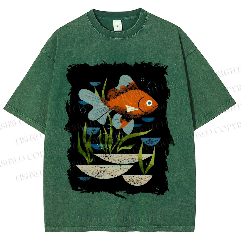 Unisex Goldfish in Pool Printed Washed Tee